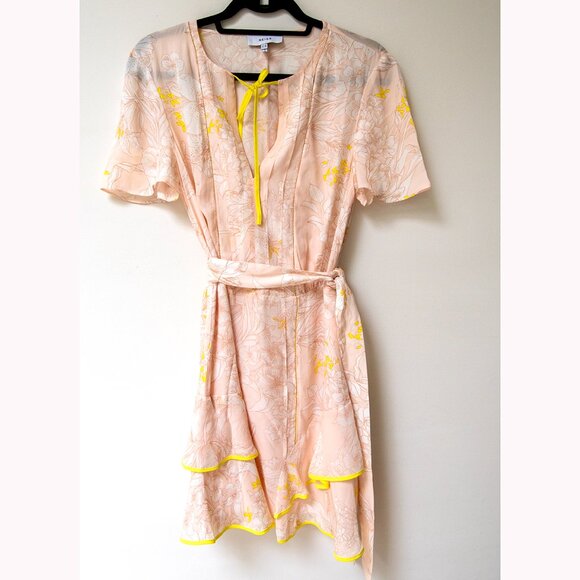 REISS Blush Ivory Carlotta Tie Waist Flippy Belted Dress Sz US8/EU40 - Picture 1 of 13